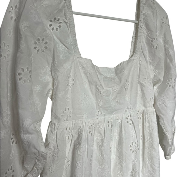 BP. Puff Sleeve Eyelet Babydoll Minidress - White Blanc - Picture 4 of 11